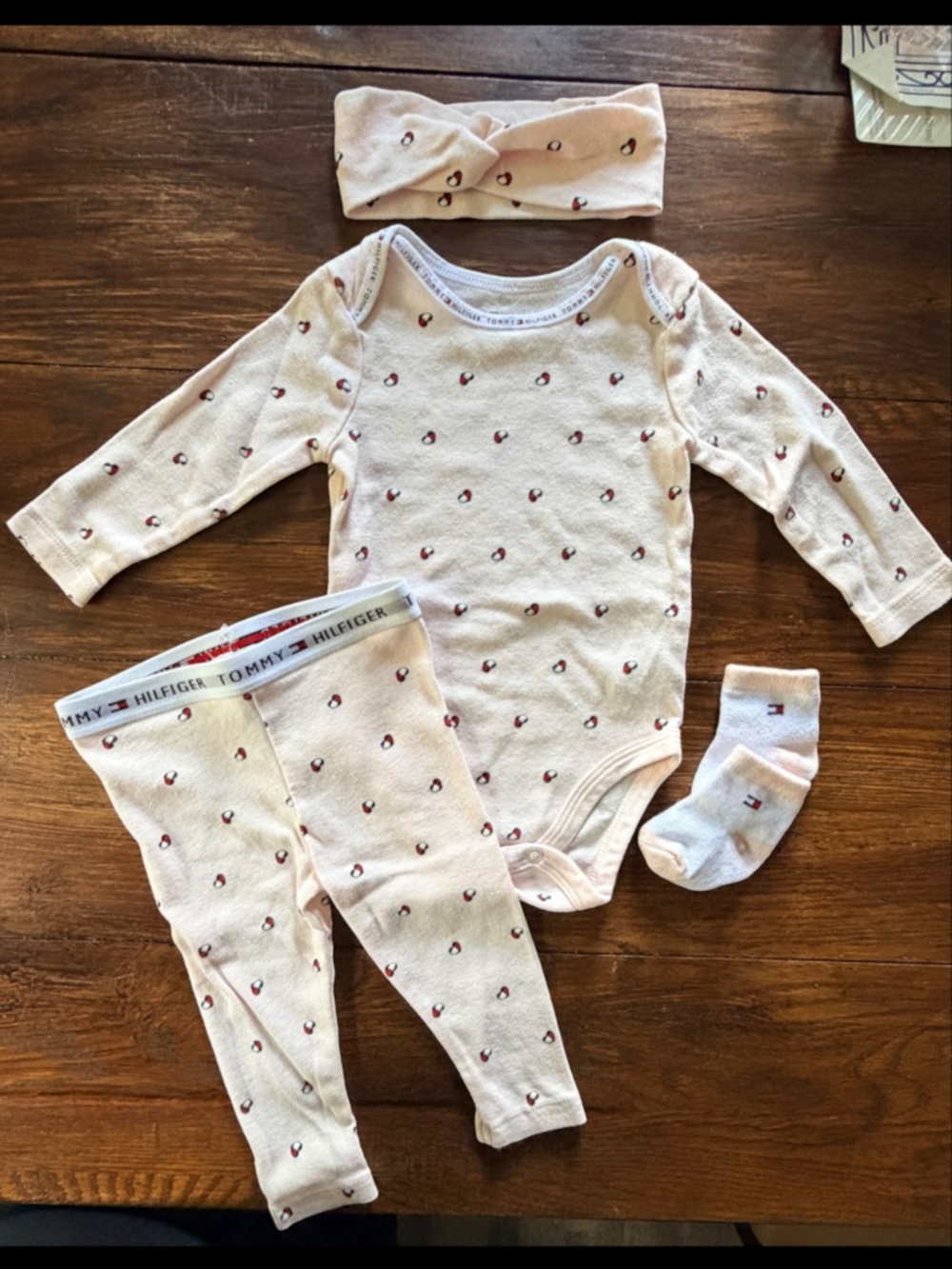 Tommy Hilfiger Light Pink Baby Long-Sleeve Bodysuit and Pants Set 3-6 months